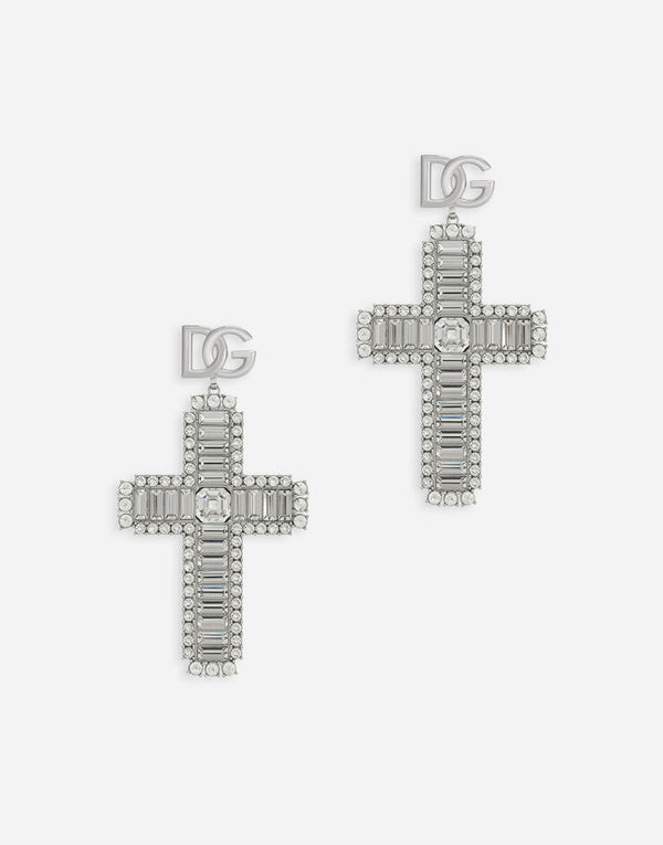 KIM DOLCE&GABBANA Cross Earrings with Rhinestone Accents (Final Sale)