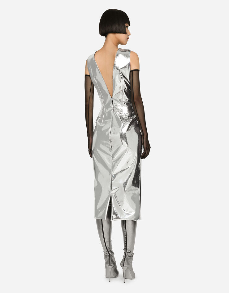 KIM DOLCE & GABBANA Foiled jersey calf-length Dress