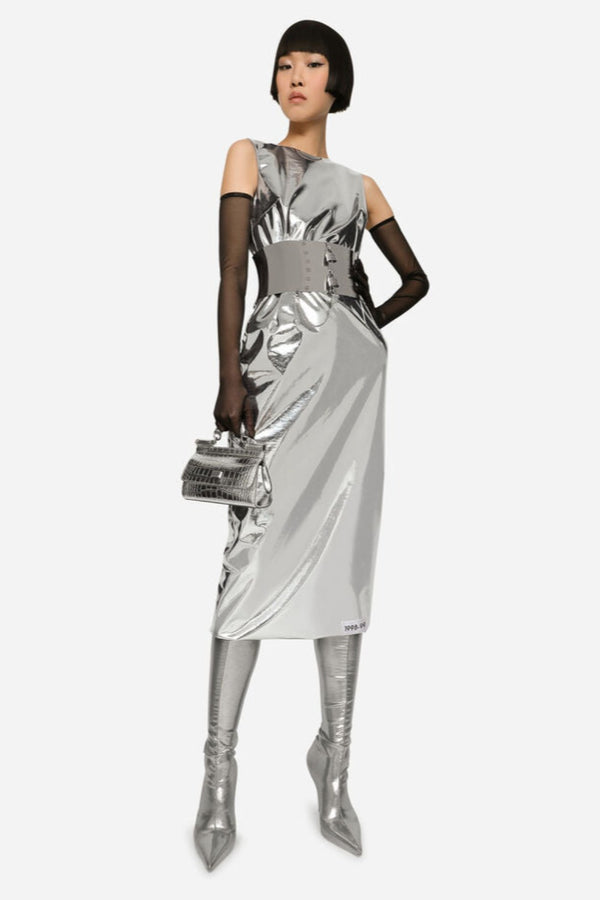 KIM DOLCE & GABBANA Foiled jersey calf-length Dress