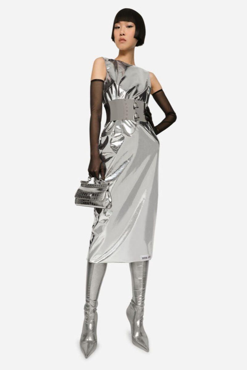 KIM DOLCE & GABBANA Foiled jersey calf-length Dress