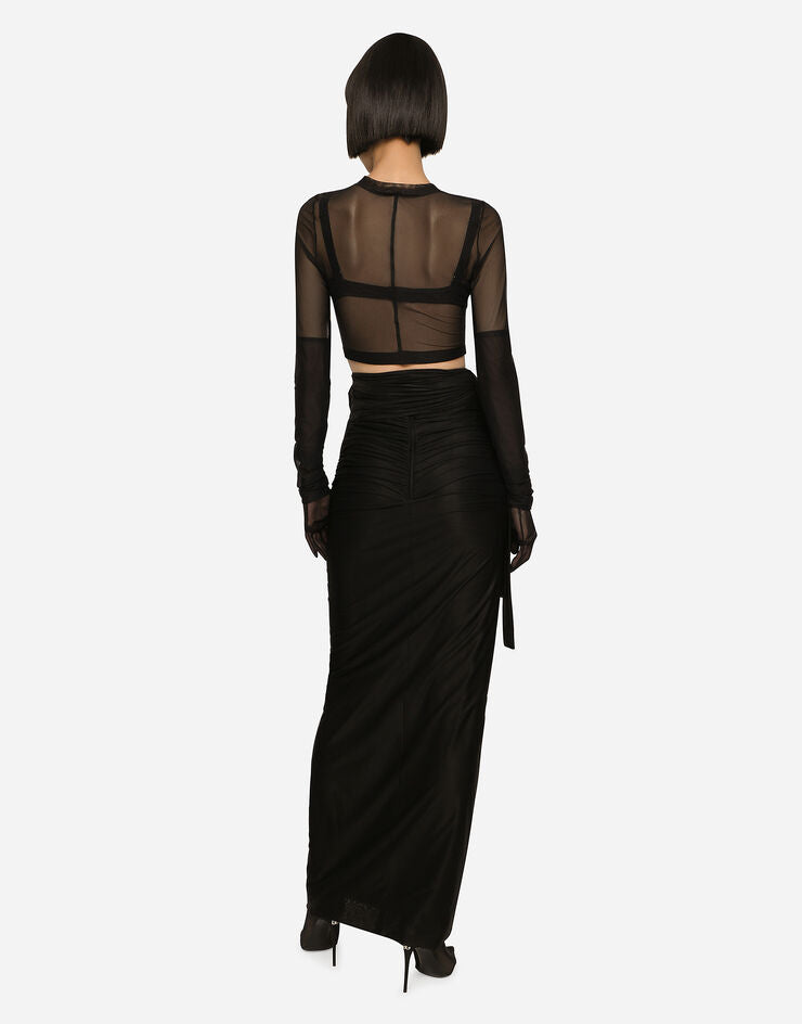 KIM DOLCE&GABBANA Long Spandex Jersey Skirt with Belt