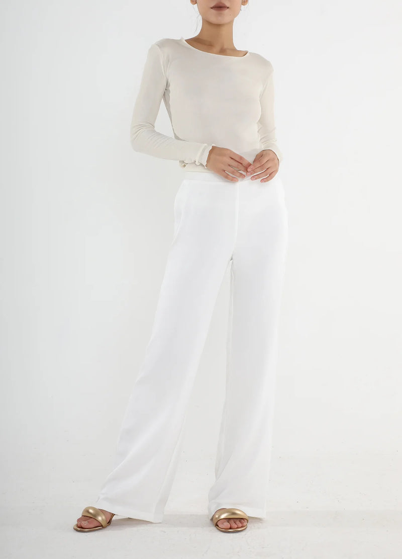 Knit Silk Roundneck L/S T shirt White
