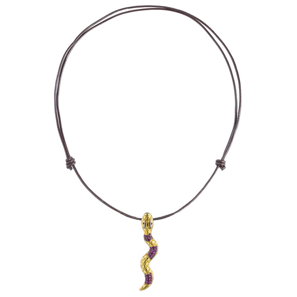 925 Silver Snake Pendant Plated in 18k YG Black Rhodium with Ruby Pave