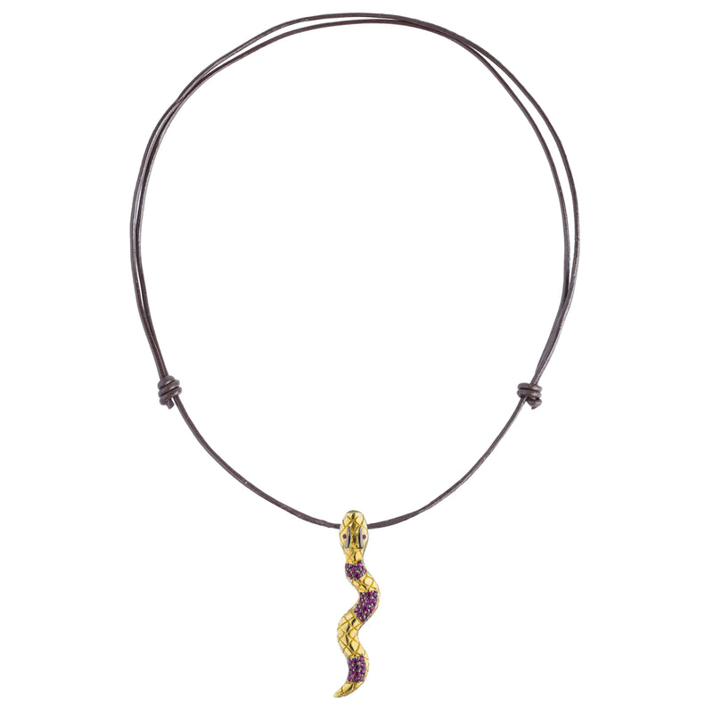 925 Silver Snake Pendant Plated in 18k YG Black Rhodium with Ruby Pave