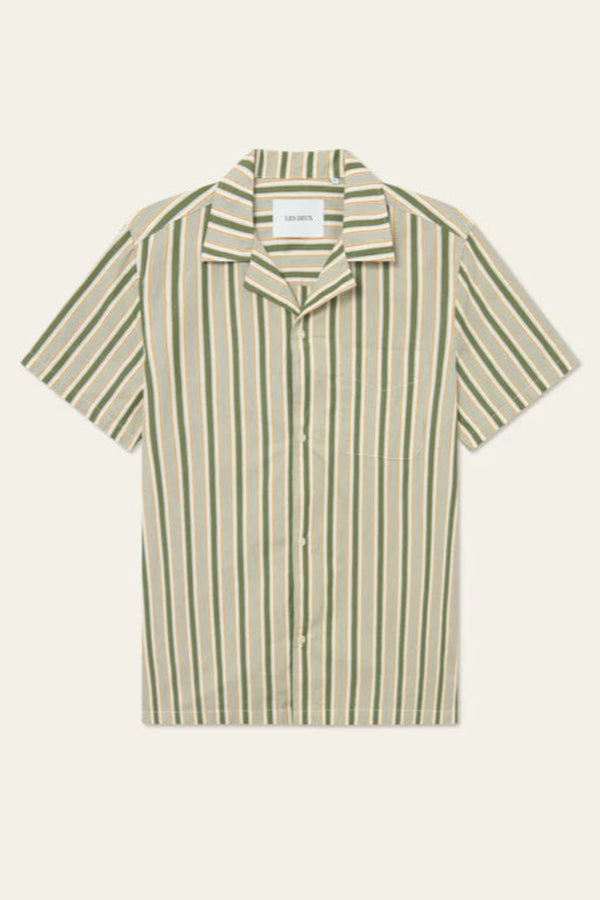 Klark Stripe Poplin SS Shirt Chive Green-Thai Curry