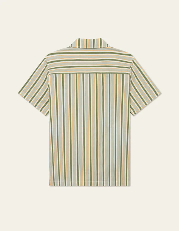Klark Stripe Poplin SS Shirt Chive Green-Thai Curry