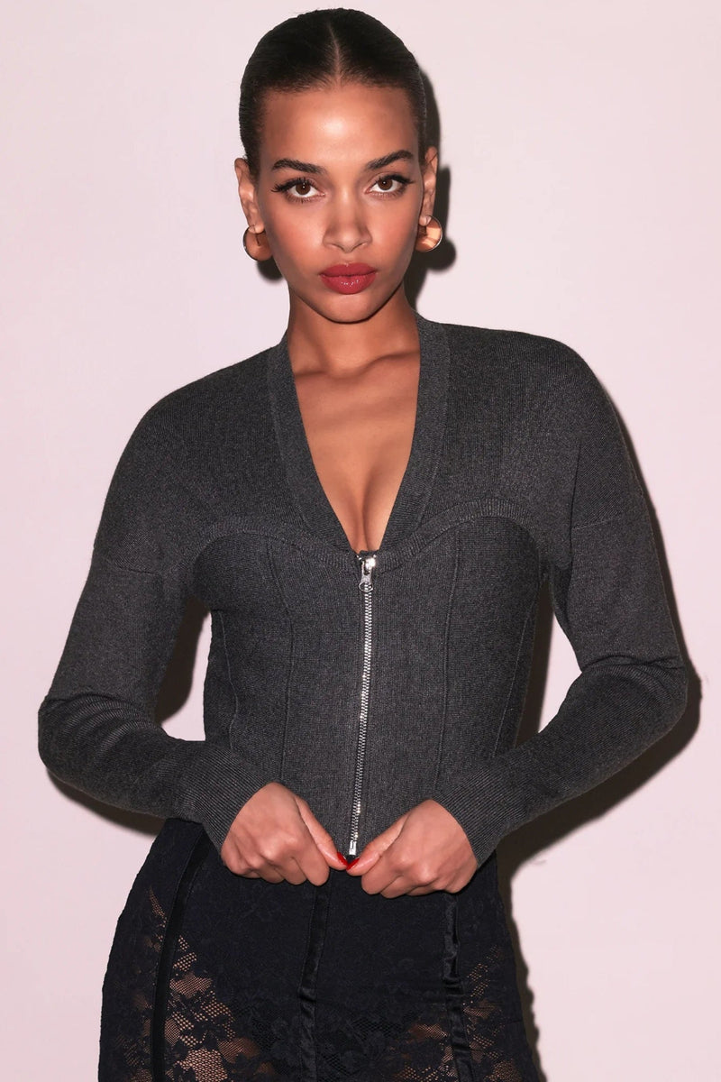 Knit Zip Bustier Cardigan