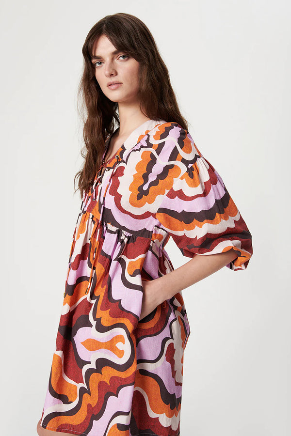 Liberty Organic Cotton Mini Dress Wavy Lilac (Final Sale)