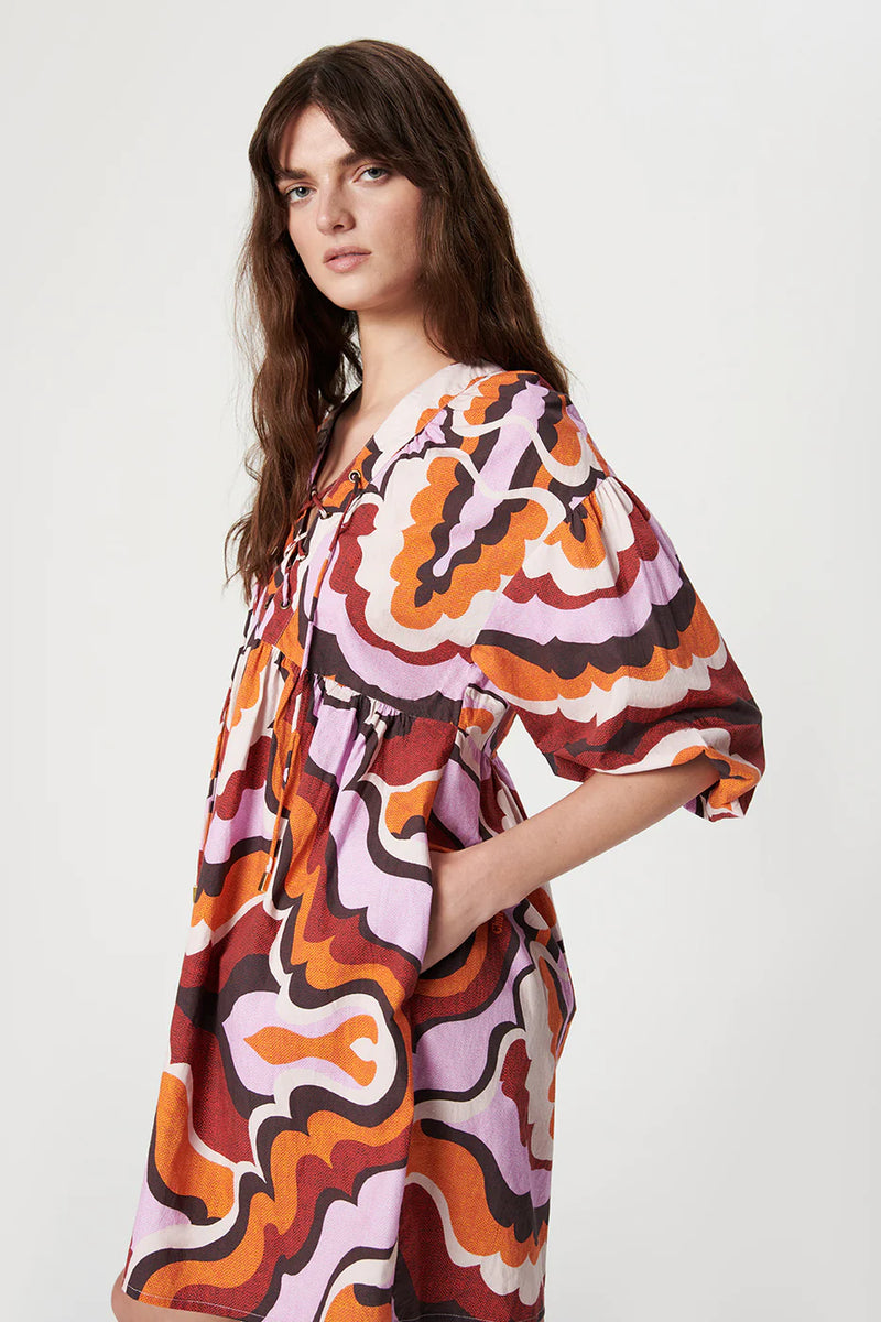 Liberty Organic Cotton Mini Dress Wavy Lilac (Final Sale)