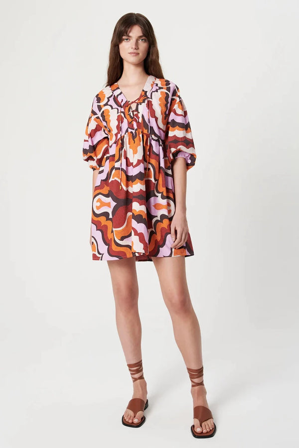 Liberty Organic Cotton Mini Dress Wavy Lilac CHUFY WOMEN'S MINI DRESSES CURIO FAENA MIAMI