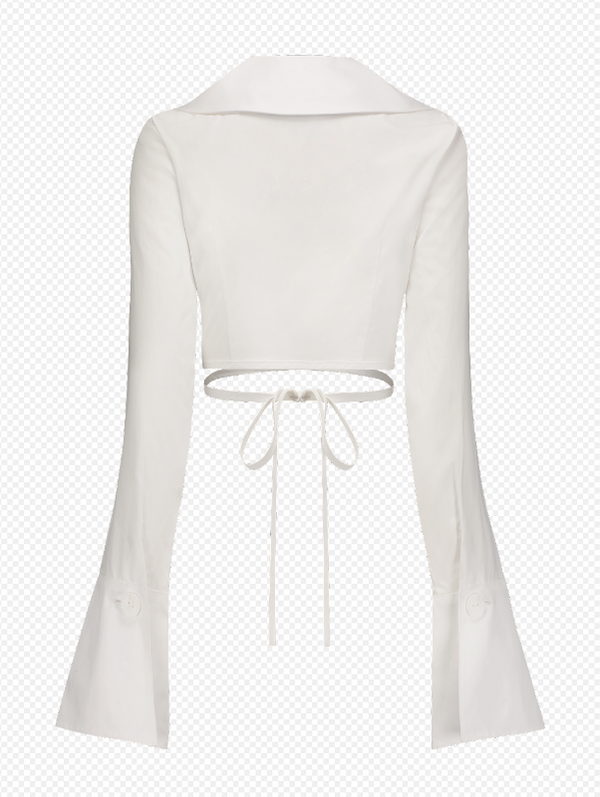 Long Sleeve Wrap Crop Top White
