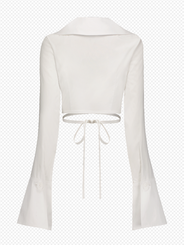 Long Sleeve Wrap Crop Top White