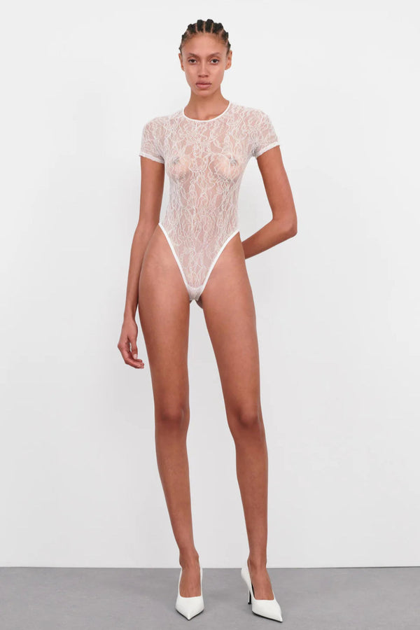 Lace Cap Sleeve Bodysuit White