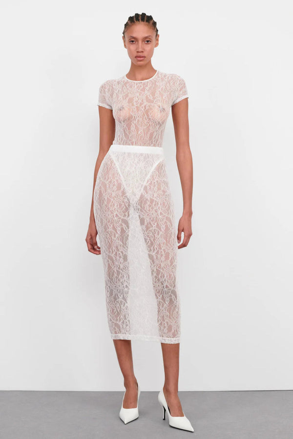 Lace Tube Skirt White