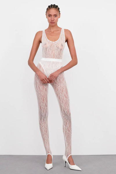 Women's Floral Lace Stirrup Leggings – Durable Nylon/Spandex, Made In USA, Hand Wash
