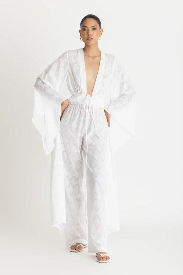 Leer Pants Ondas Blanc