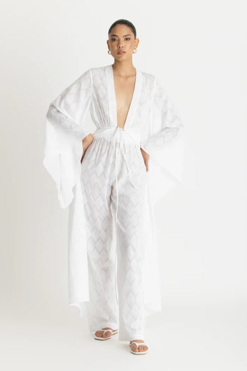 Leer Pants Ondas Blanc