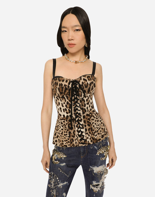 Leopard-Print Drill Shaper Corset with Laces