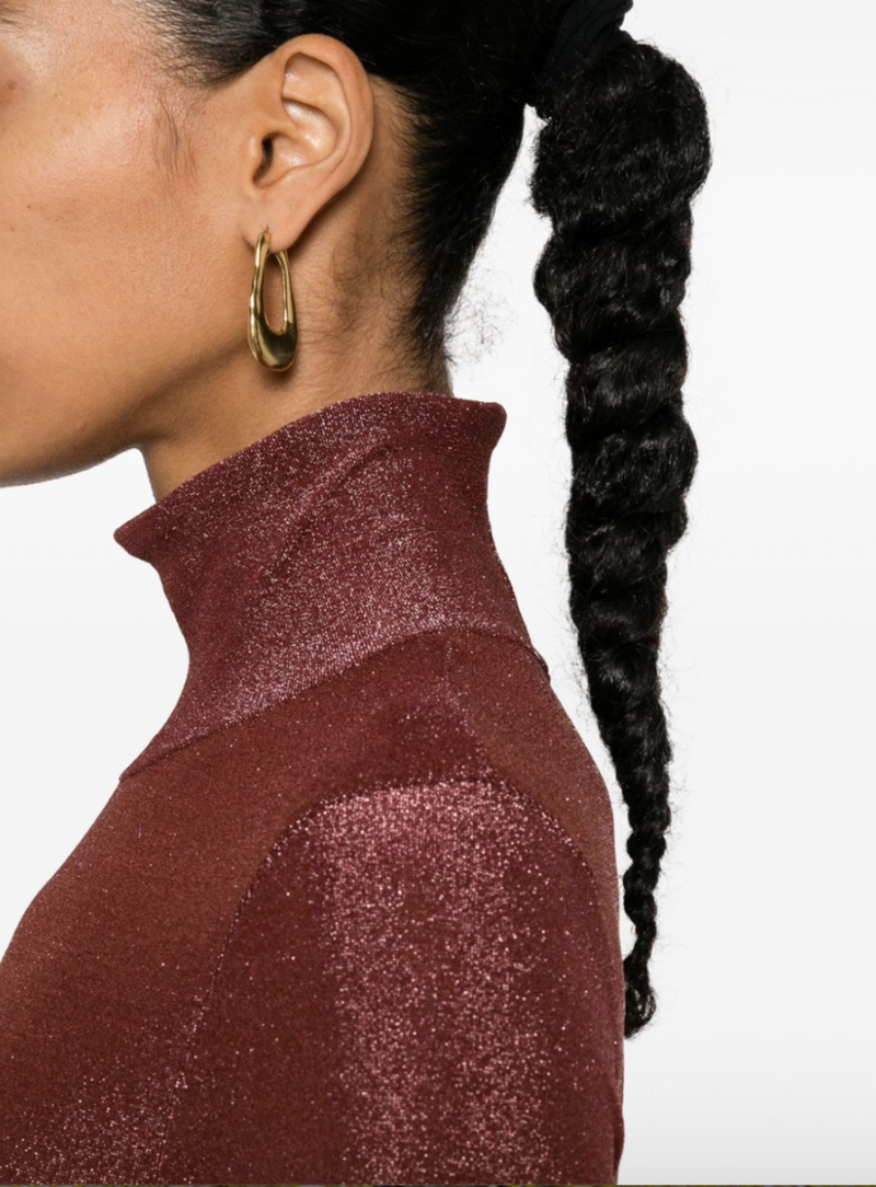 Lurex Jersey Turtleneck T-Shirt Blush