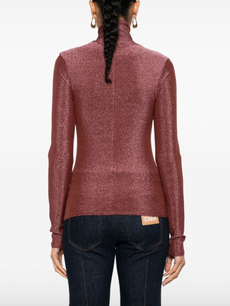 Lurex Jersey Turtleneck T-Shirt Blush