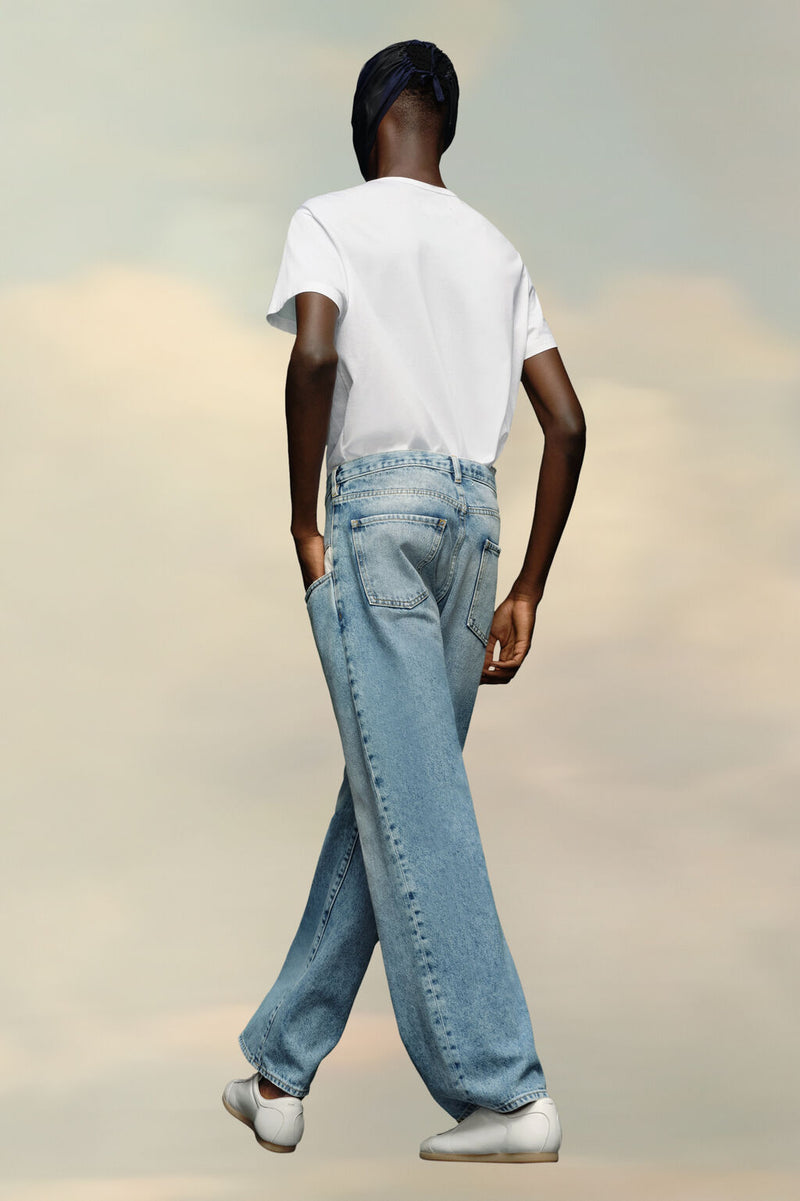 Straight Jeans with Contrasted Pockets Blue