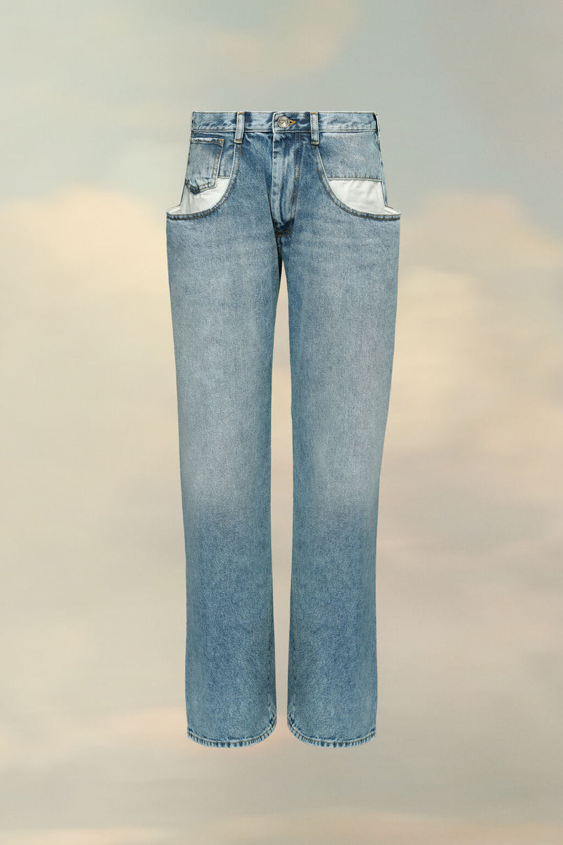 Straight Jeans with Contrasted Pockets Blue