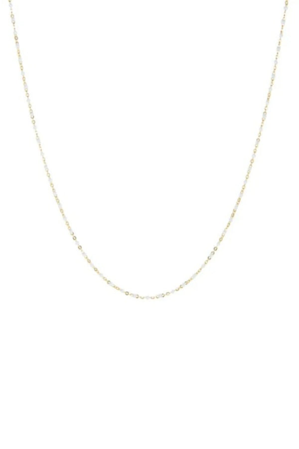 Delicate Beaded Natural Stone Necklace Gold-White