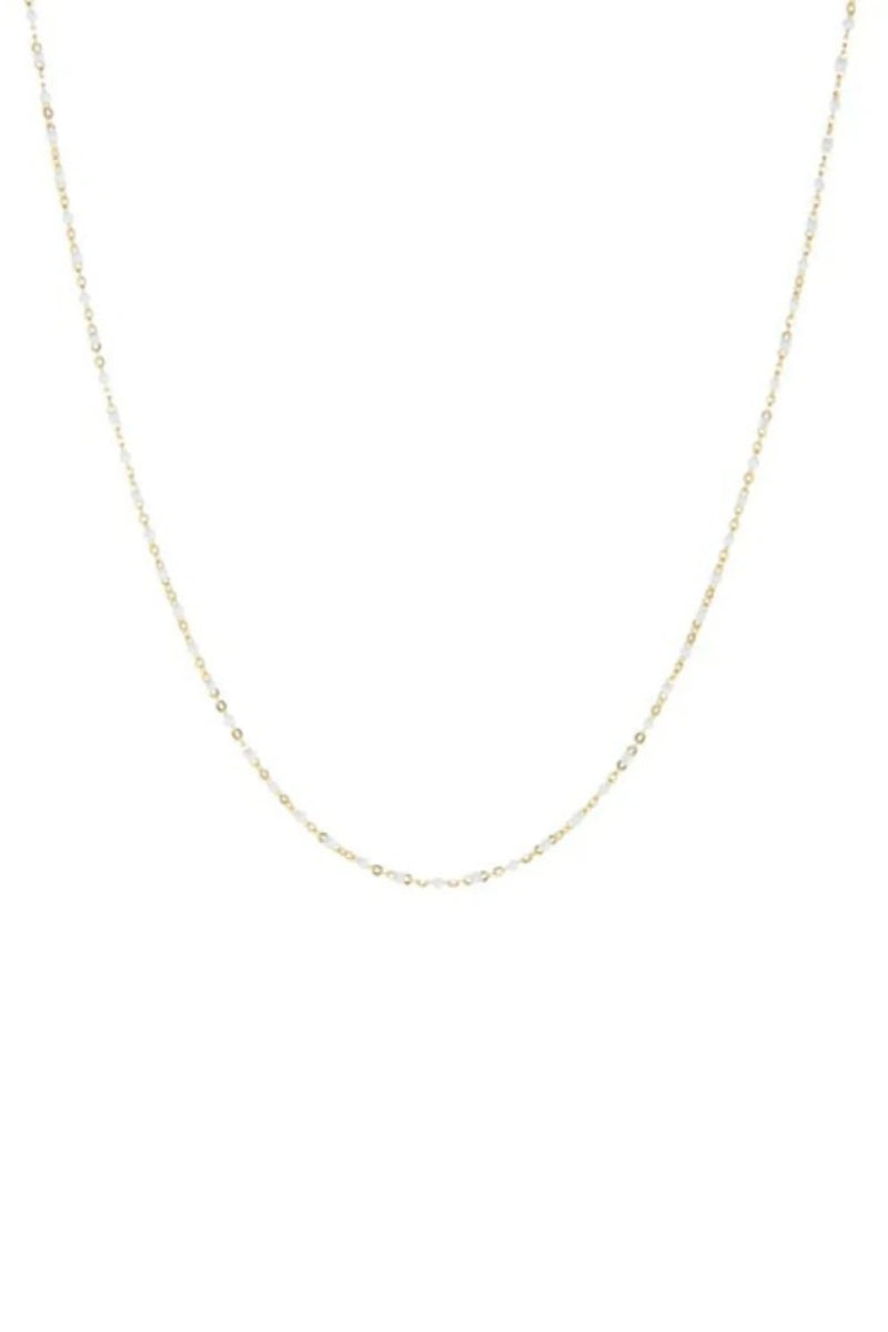 Delicate Beaded Natural Stone Necklace Gold-White