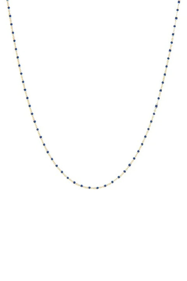 Delicate Beaded Natural Stone Necklace Gold-Lapis