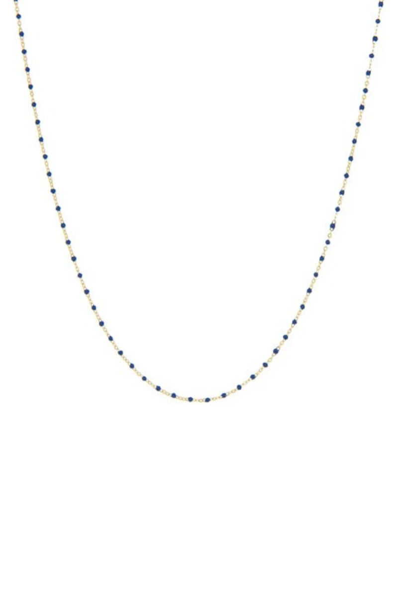 Delicate Beaded Natural Stone Necklace Gold-Lapis