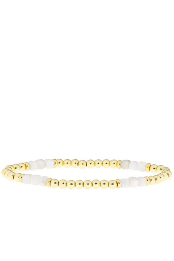 Triple Square Bead Stretch Bracelet Gold-White