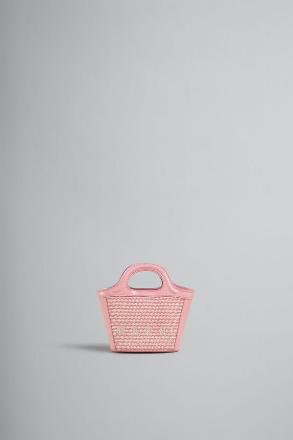 Tropicalia Micro Bag in Pink Leather and Raffia Effect Fabric
