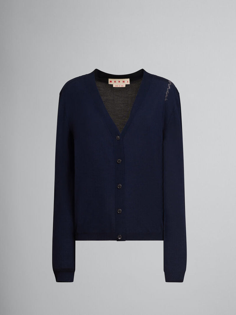 Blue Silk Wool Blend Cardigan
