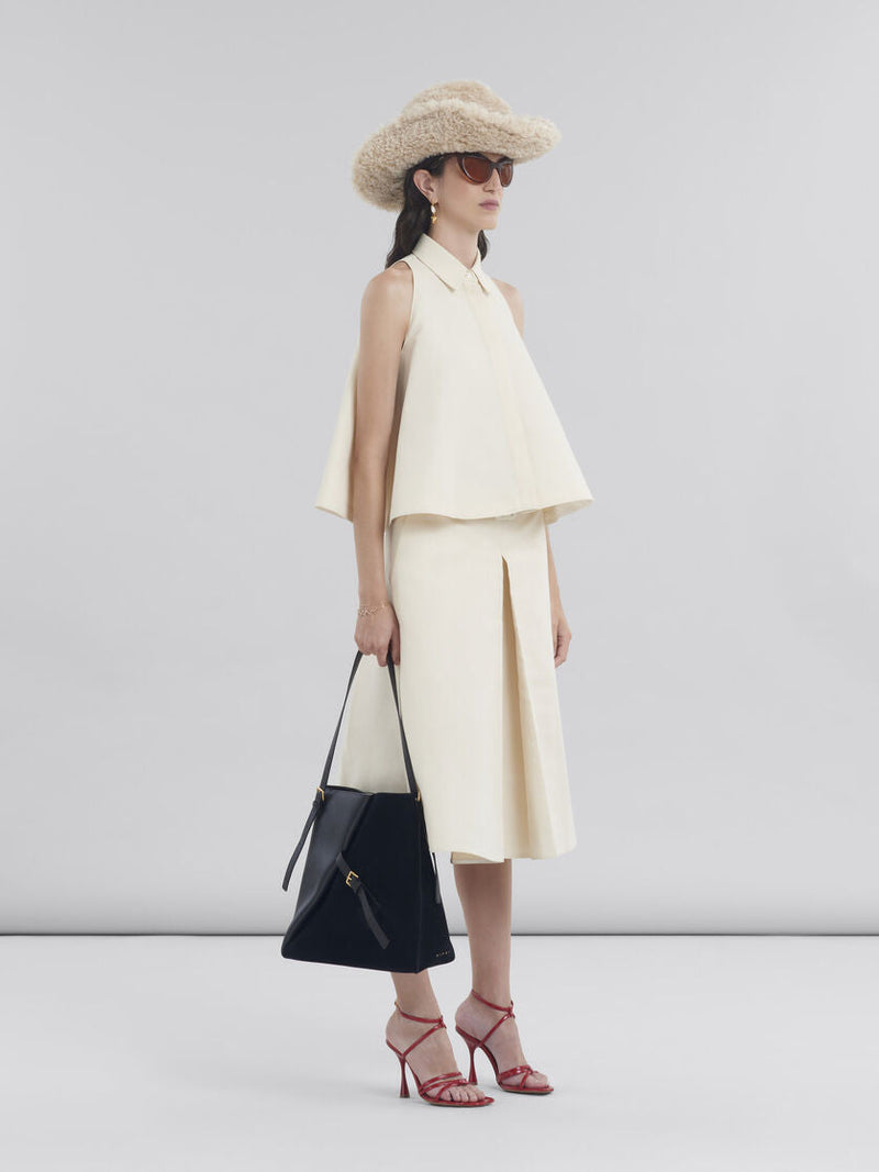 Ivory Cotton Flared Shirt with Marni Symbol