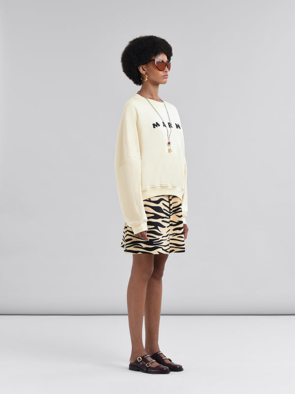 Ivory Cotton Crewneck T-Shirt with Printed Marni Logo