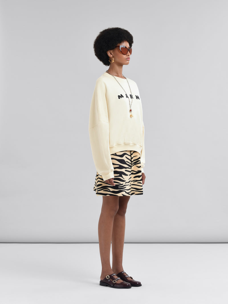 Ivory Cotton Crewneck T-Shirt with Printed Marni Logo