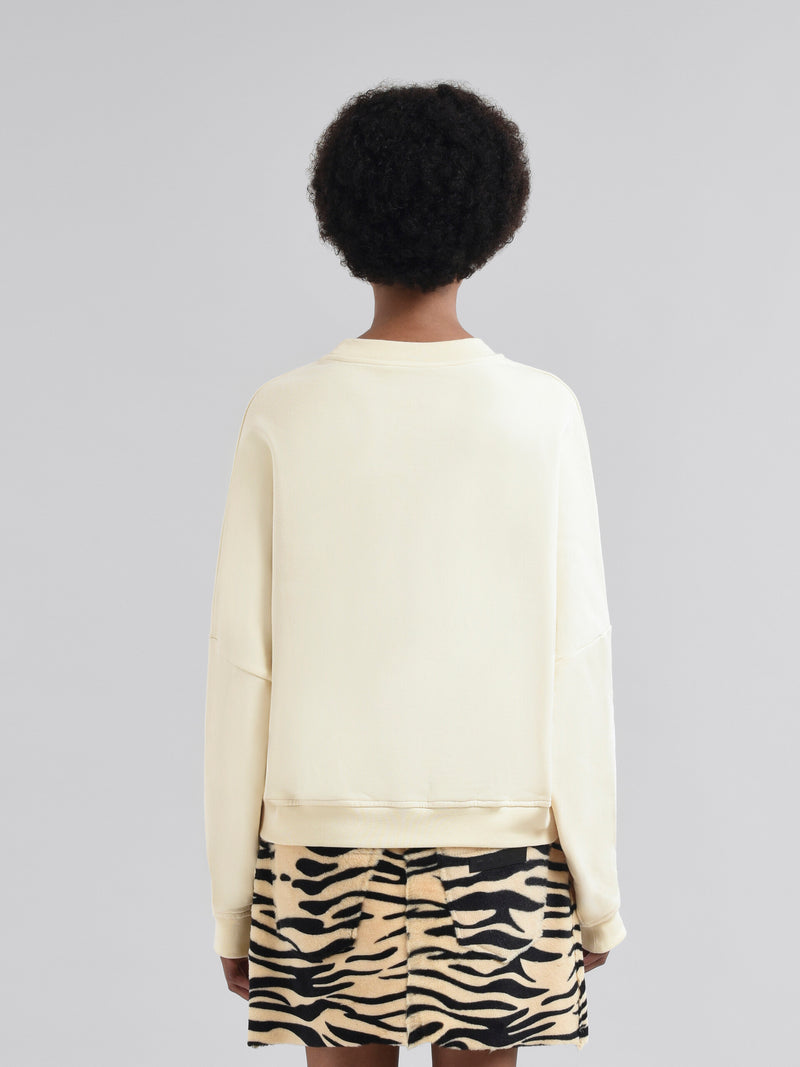 Ivory Cotton Crewneck T-Shirt with Printed Marni Logo