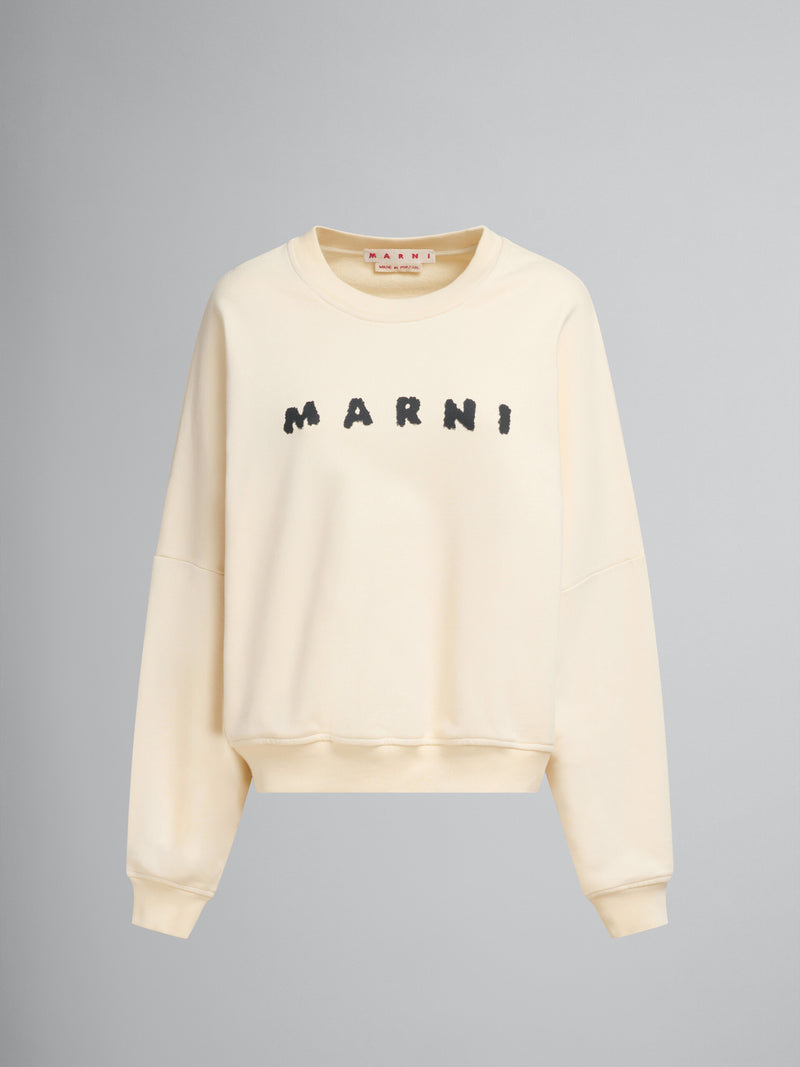 Ivory Cotton Crewneck T-Shirt with Printed Marni Logo