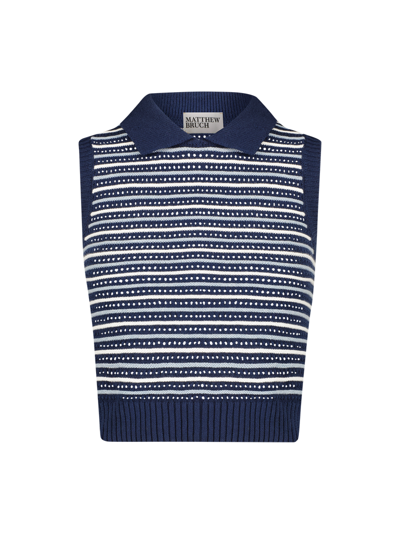 Striped Mesh Collar Tank