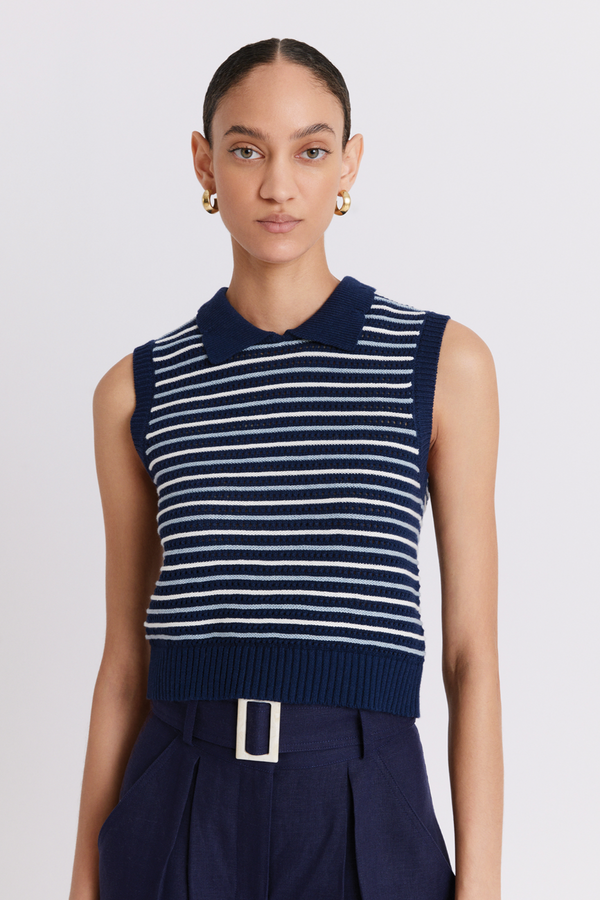 Striped Mesh Collar Tank