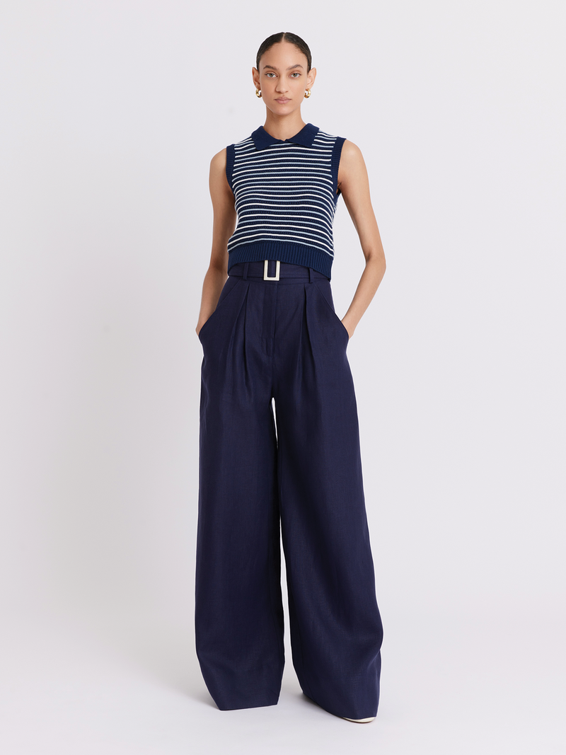 Striped Mesh Collar Tank