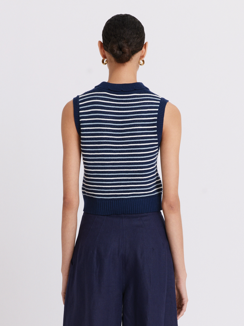 Striped Mesh Collar Tank