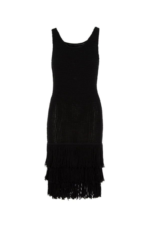 Mila Short Knit Dress with Fringe Black amotea WOMEN'S MIDI DRESSES CURIO FAENA MIAMI