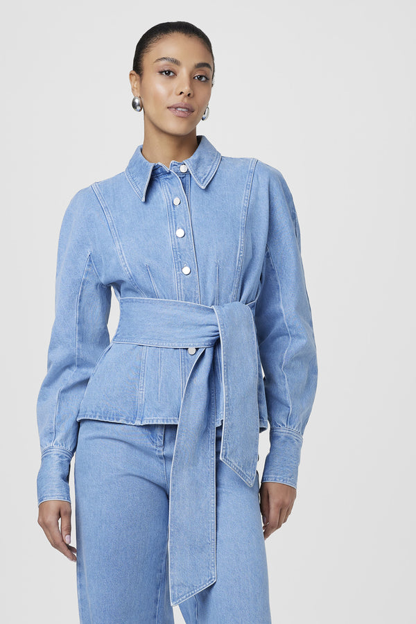 Mina Seamed Tie Front Button Down