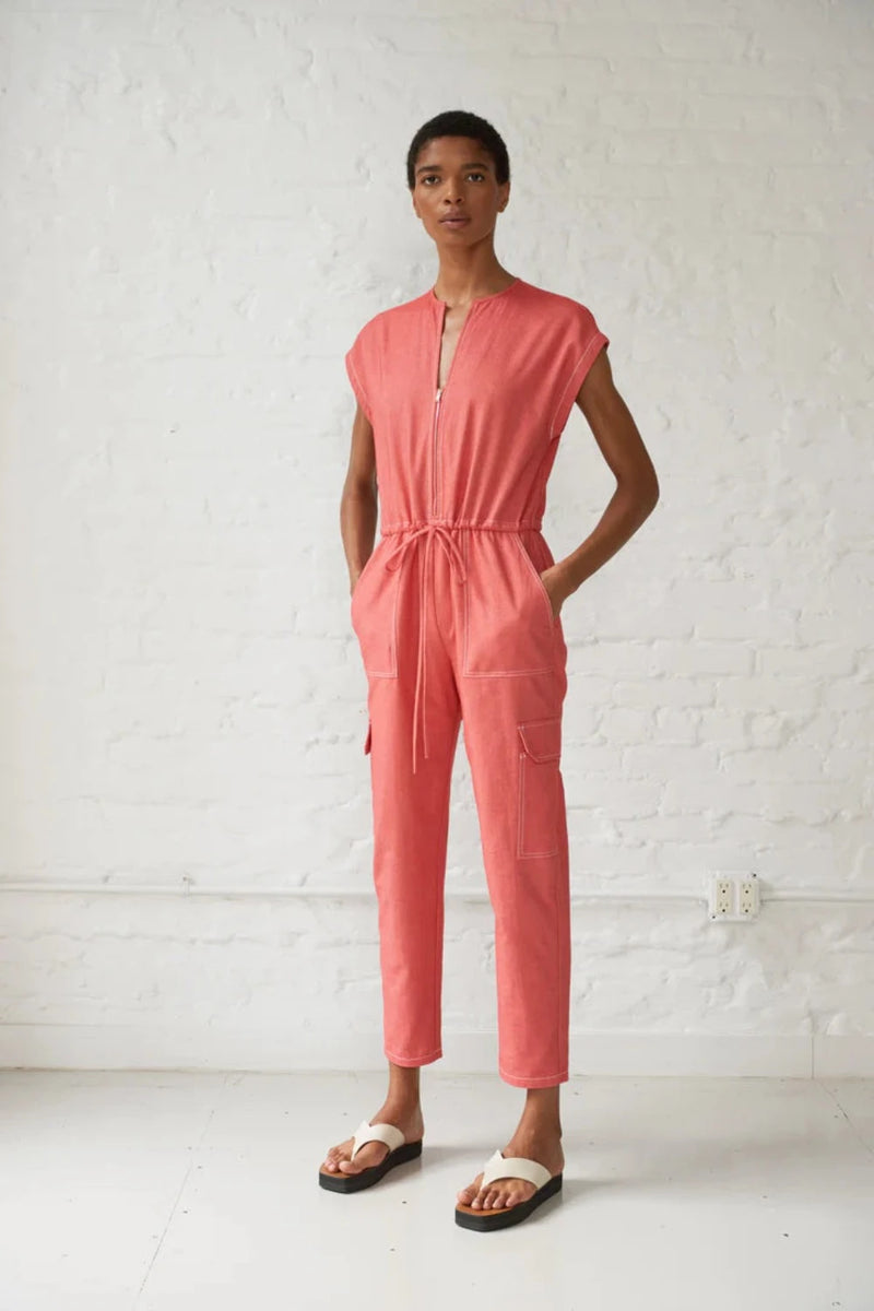 Traci Japanese Denim Jumpsuit Red MINIMALIST CURIO at Faena Bazaar