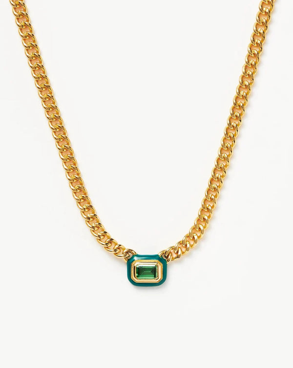 Enamel Stone Floating Pendant Chain Necklace Green