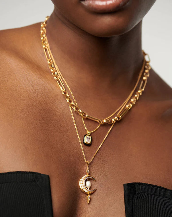 Black Enamel and Stone Pendant Necklace
