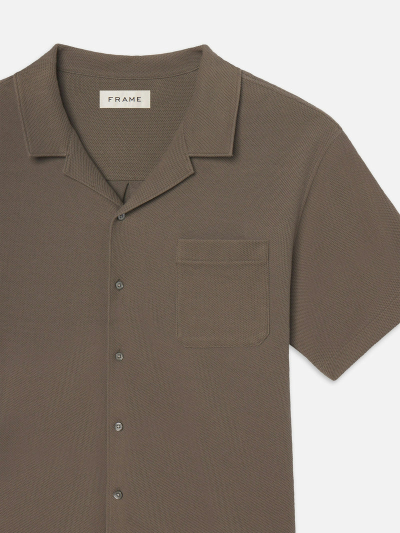 Jacquard Short Sleeve Relaxed Shirt in Dark Sage