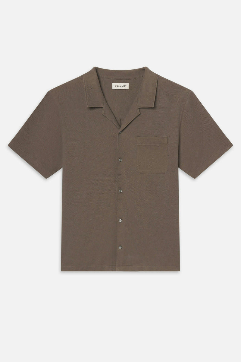 Jacquard Short Sleeve Relaxed Shirt in Dark Sage