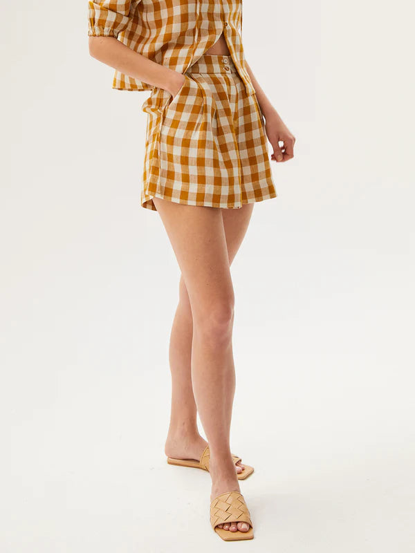 Maia Shorts Gingham-Gold